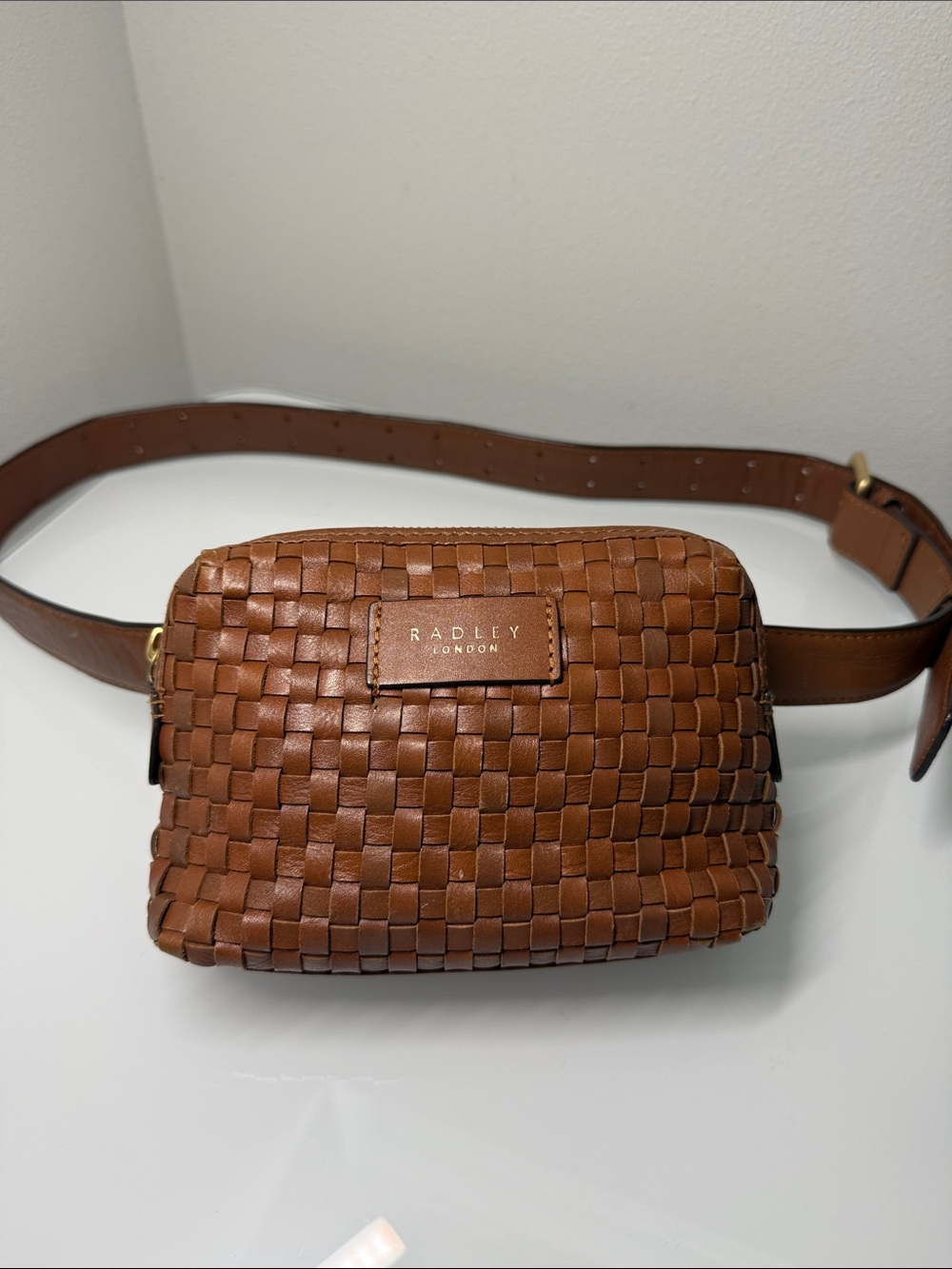 Radley London Weavers Way Woven Leather Belt Bag Fanny Pack Brown EUC - Picture 2 of 9